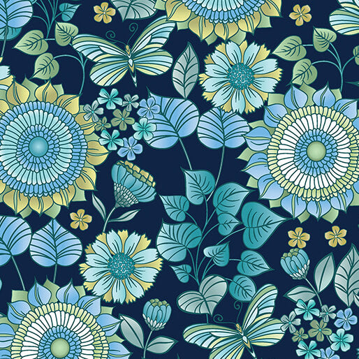 Butterfly Calypso - 14880-58 - Calypso Floral Navy - Benartex