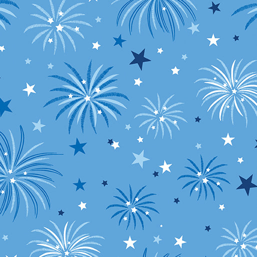 Celebrate the USA - 15198-54 Patriotic Fireworks Med Blue - Benartex