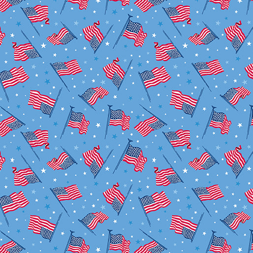 Celebrate the USA - 15200-54 Flags of the USA Med Blue - Benartex