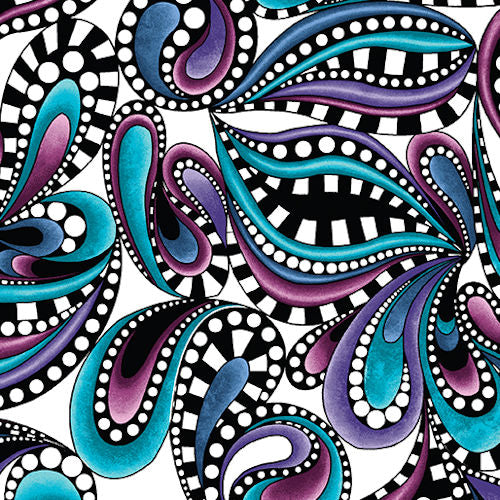 Xanadu - 16154-09 - Paisley Rhythm White - Benartex