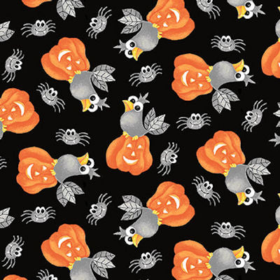 Boo! - 247G-93 - Tossed Birds on Pumpkins - Henry Glass Fabrics