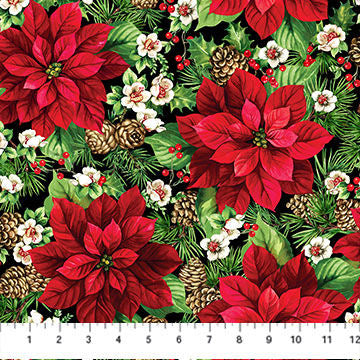 Cardinal Christmas - 25480-99 Black Poinsettias - Northcott