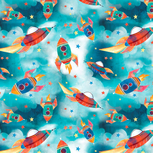 Blast off - 2792-75 Sky Blue Rockets - Blank Quilting