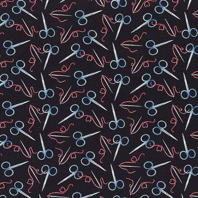 Just Sew Happy - 496-97 Multi - Tossed Scissors and Needles - Henry Glass Fabrics