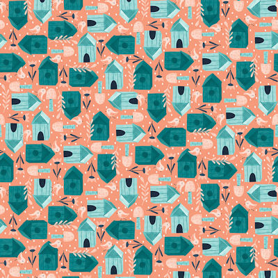 Welcome to Our Neighborhood - 6418-26 Pink/Teal - Birdhouses - Studio E Fabrics