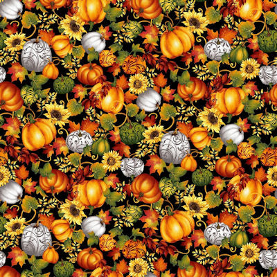 Seeds of Gratitude - 7698-99 Black Multi - Pumpkins - Studio E Fabrics
