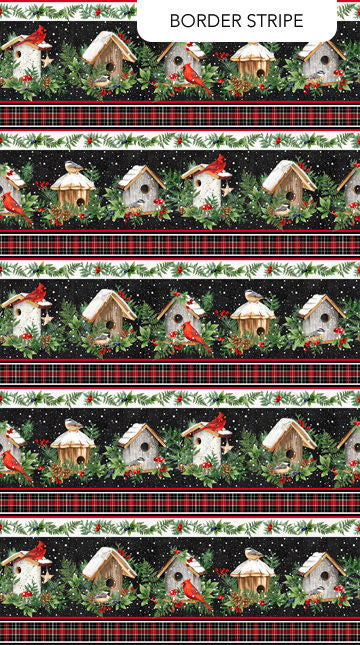 Winter Song - DP27801-99 Border Stripe Black - Northcott Fabrics