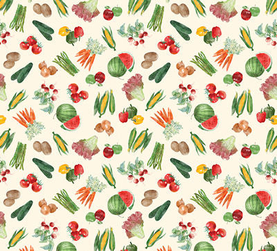 Farm Fresh 2025 AKNSH - 14956-07 - Fresh Veggies & Fruit Cream - Benartex