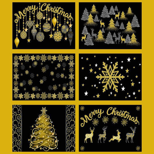 Merry Christmas - Panel-CM3621 Gold - Christmas Placemats - Timeless Treasures