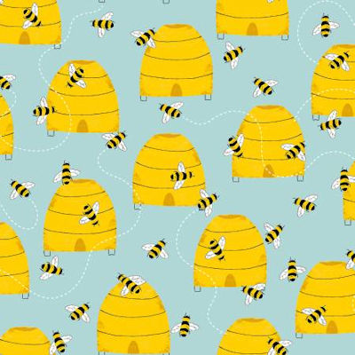 Feed the Bees - Hives on Turquoise - 17211-trq - 3 Wishes Fabrics