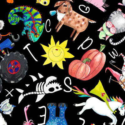 Alphabet Soup - 28209J Character Toss Black - QT Fabrics