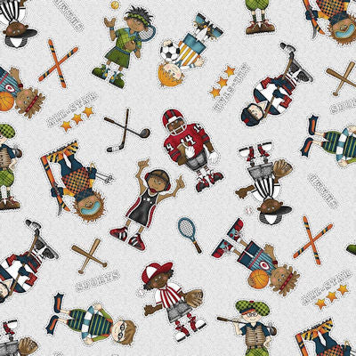 I Love Sports - 1437-90 Tossed Characters - Henry Glass Fabrics