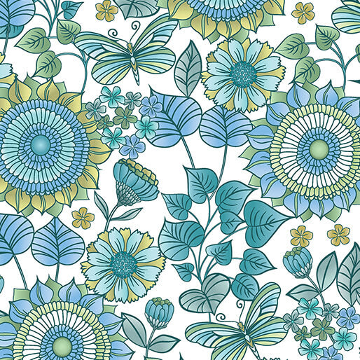 Butterfly Calypso - 14880-09 - Calypso Floral White - Benartex
