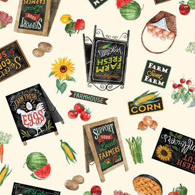 Farm Fresh 2025 AKNSH - 14954-07 - Signs on Cream - Benartex