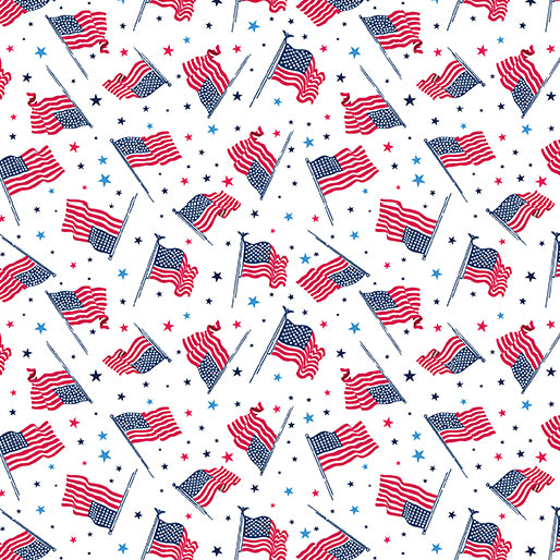 Celebrate the USA - 15200-09 Flags of the USA White - Benartex