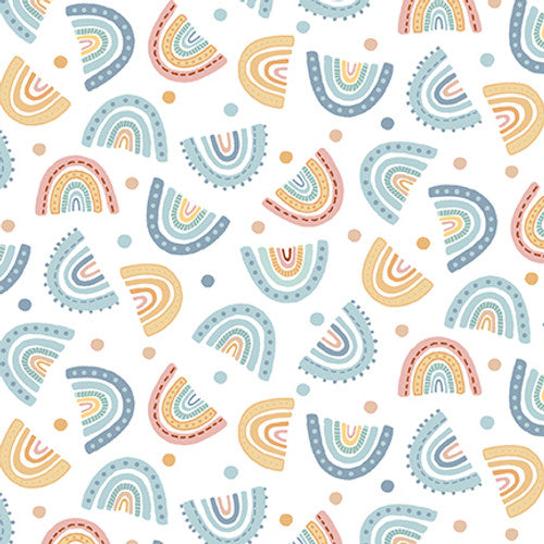 Boho Buddies - 1719-01 - Tossed Rainbows on White - Henry Glass Fabrics