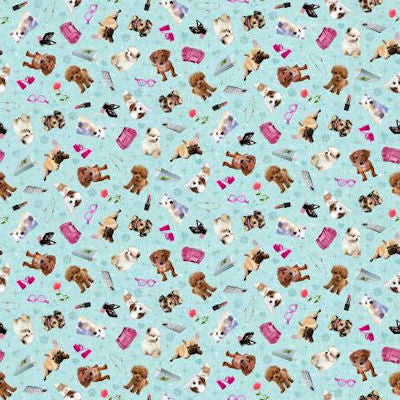 Five-Yard-Backs - 1738-11 - Aqua Tossed Puppies - Henry Glass Co