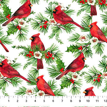 Cardinal Christmas - 25481-10 White Cardinals on White - Northcott