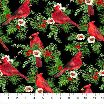 Cardinal Christmas - 25481-99 Black Cardinals on Black - Northcott