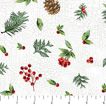 Winter Song  - 27806-10 Pine Cone Toss White - Northcott Fabrics