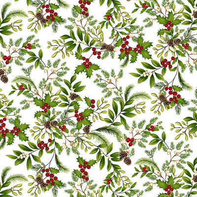 Winter Garden - 2829-33 Cream - Holly & Mistletoe - Henry Glass Fabrics