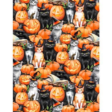 Cats & Pumpkins Multi cotton fabric - Spooky Tails by Nancy Mink for Wilmington Fabrics
