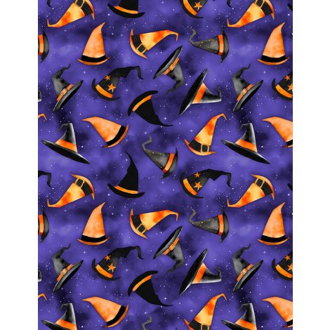 Witches Hats Purple cotton fabric - Spooky Tails by Nancy Mink for Wilmington Fabrics