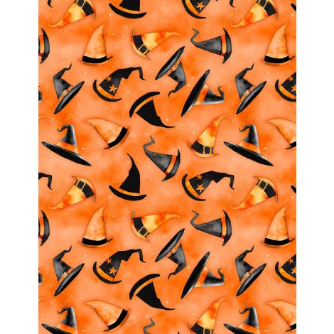Witches Hats Orange cotton fabric - Spooky Tails by Nancy Mink for Wilmington Fabrics