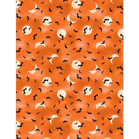 Bats Orange cotton fabric - Spooky Tails by Nancy Mink for Wilmington Fabrics