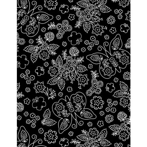 Shadow Blooms - 40054-911 - Butterflies Floral Black - Wilmington Prints