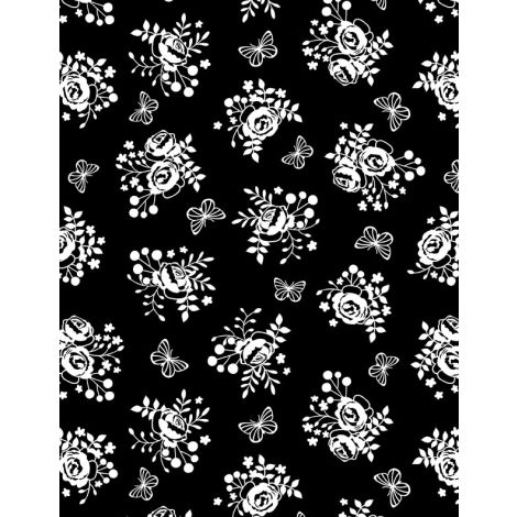 Shadow Blooms - 40055-911 - Bouquet Toss Black - Wilmington Prints