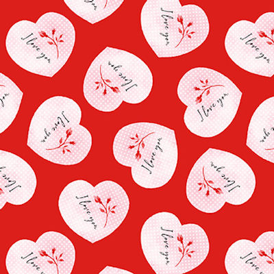 Be Mine - 480-02 Red - Tossed I Love You Hearts - Henry Glass Fabrics