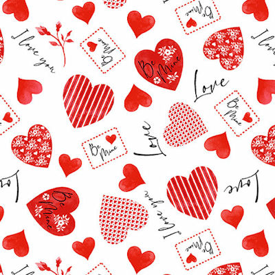 Be Mine - 483-28 Multi - Tossed Envelopes and Hearts - Henry Glass Fabrics