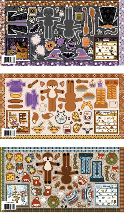 Story Animals Through the Year Doll Panel of the Month by Jennifer Long for Riley Blake Designs -  4th quarter