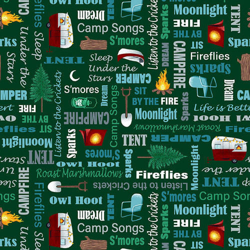 Beneath the Stars - 6847-66 Forest Green Campsite Words - Studio E Fabrics