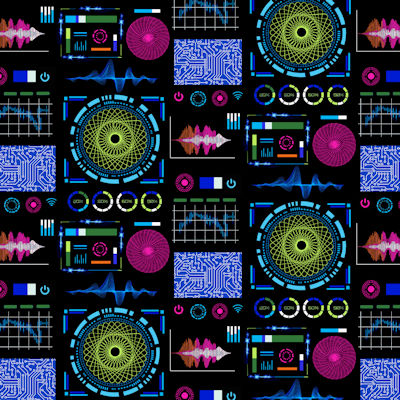 Disco Tech - 6928-97 Black Multi - Techno Maze - Studio E Fabrics