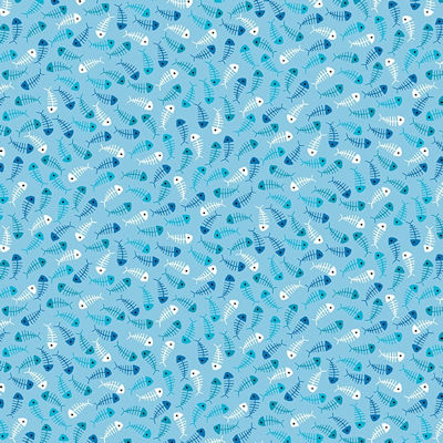 Meow - 6976-71 Light Blue - Fish Bones - Studio E Fabrics