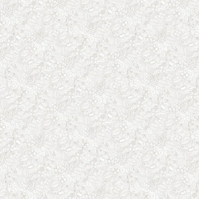 Cream & Sugar XI - 7087-01W White on White - Floral Collage - Studio E Fabrics