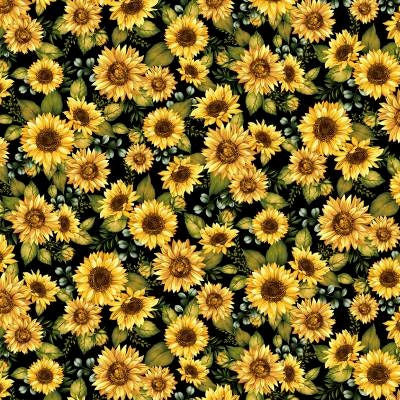Seeds of Gratitude - 7694-99 Black - Large Sunflower  - Studio E Fabrics
