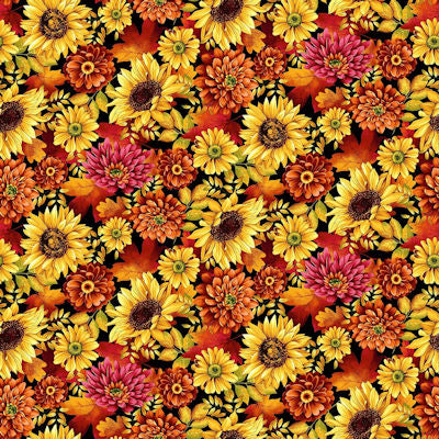 Seeds of Gratitude - 7697-99 Black Multi - Med. Allover Flowers  - Studio E Fabrics