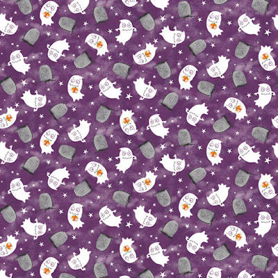 Graveyard Ghouls - 7797G-55 Plum - Tossed Ghosts - Studio E Fabrics