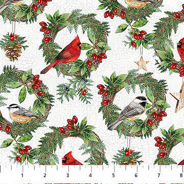 Winter Song  - DP27803-10 Wreaths White - Northcott Fabrics