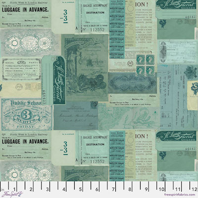 Teal Palette - PWTH275.teal - Teal Ephemera - FreeSpirit Fabrics