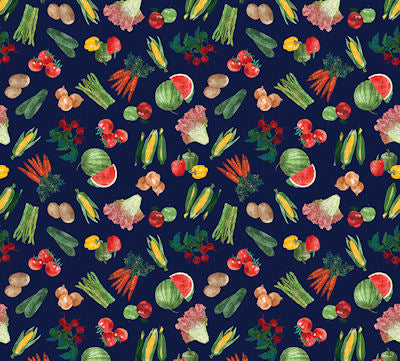 Farm Fresh 2025 AKNSH - 14956-55 - Fresh Veggies & Fruit Navy  - Benartex