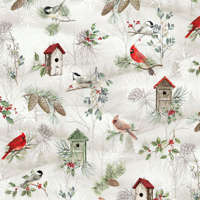 Winter Song - WISO 6230 SMU - Scenic with Birdhouses - P&B Fabrics
