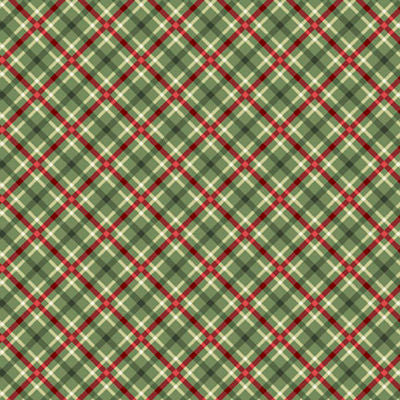 Winter Song - WISO 6235 G - Layered Gingham - P&B Fabrics - A repeating plaid pattern with green, beige, and red diagonal stripes forming a diamond lattice.