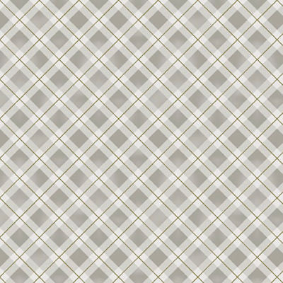 Winter Song - WISO 6236 S - Calm Gingham - P&B Fabrics - A repeating geometric pattern of gray and white diamonds overlaid with thin diagonal gold lines, filling the entire frame.
