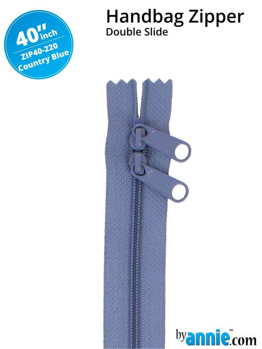 40" Handbag Zippers - Double Slide - Country Blue