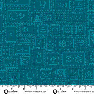 Color Camp Dusk 10424 T2 postcard dk peacock by Alison Glass for Andover Fabrics