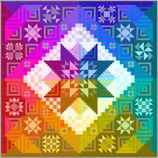 Color Compass quilt featuring all 84 Color Camp Basics fabrics by Alison Glass